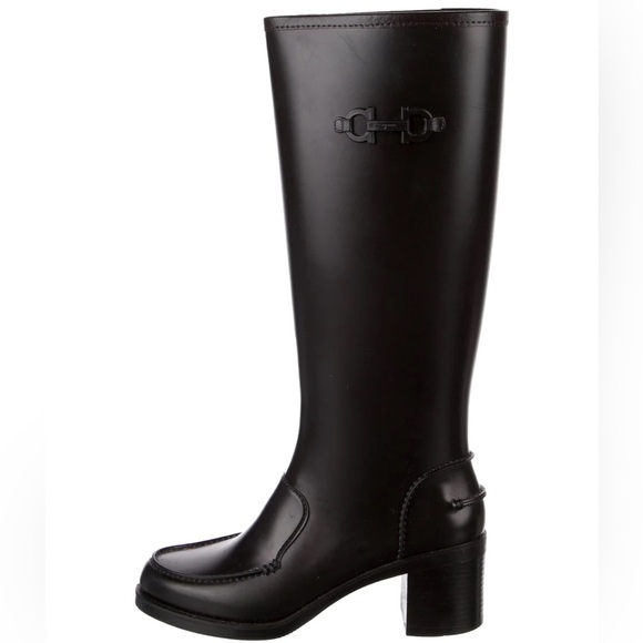 Salvatore Ferragamo Wellington boots heeled rain boots tall boots monogram - Picture 1 of 6